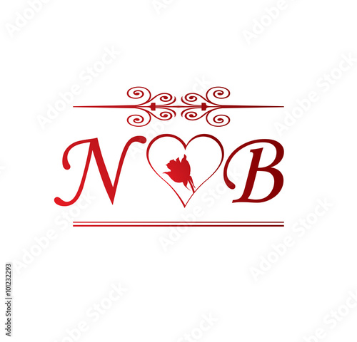 Nb Love Initial With Red Heart And Rose Buy This Stock Vector And Explore Similar Vectors At Adobe Stock Adobe Stock