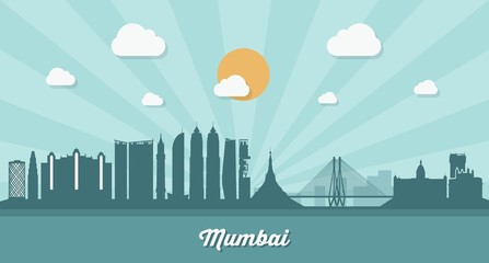 Wall Mural - Mumbai skyline - flat design