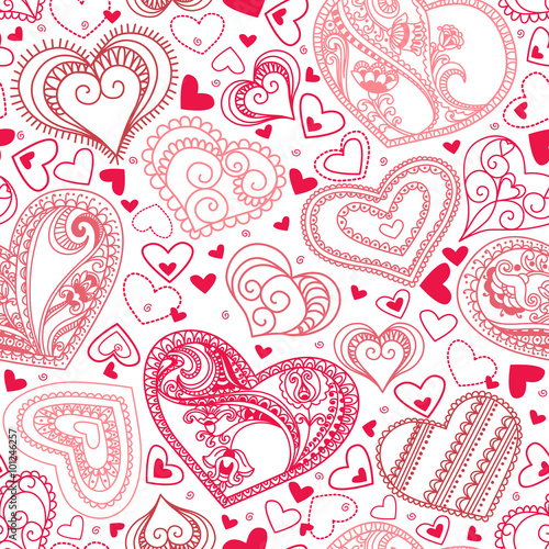 Cotton fabric Seamless wallpaper with hand drawn hearts
