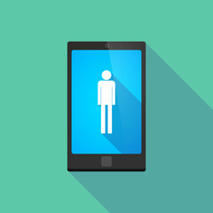 Sticker - Long shadow phone icon with  a male pictogram