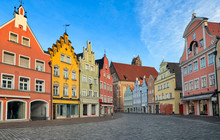Picturesque Medieval Gothic Houses In Old Bavarian Town By Munich, Germany