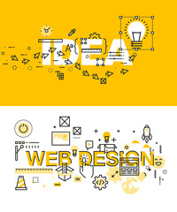 Set of modern vector illustration concepts of words idea and web design. Thin line flat design banners for website and mobile website, easy to use and highly customizable.