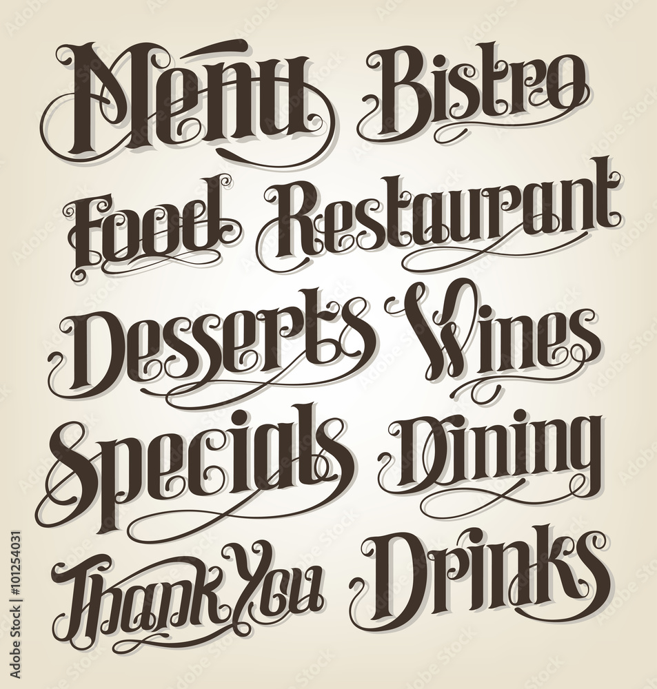 Hand drawn lettering for restaurant menu boards Stock Vector | Adobe Stock