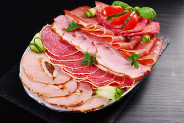 Wall Mural - platter of sliced ham,salami and cured meat