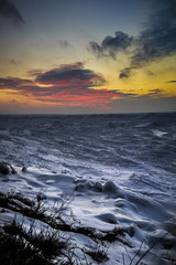 Wintery Sunset on Lake Huron Shore