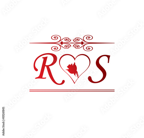 RS love initial with red heart and rose