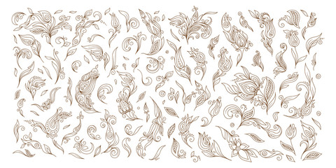 Wall Mural - Henna floral tattoo doodle vector elements on white background
