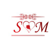 SM love initial with red heart and rose