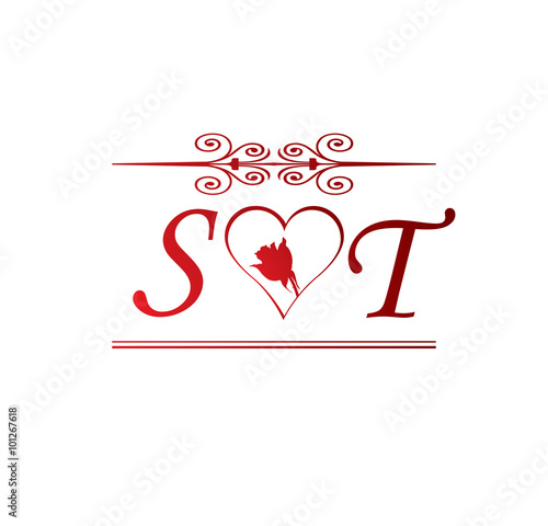 St Love Initial With Red Heart And Rose Buy This Stock Vector