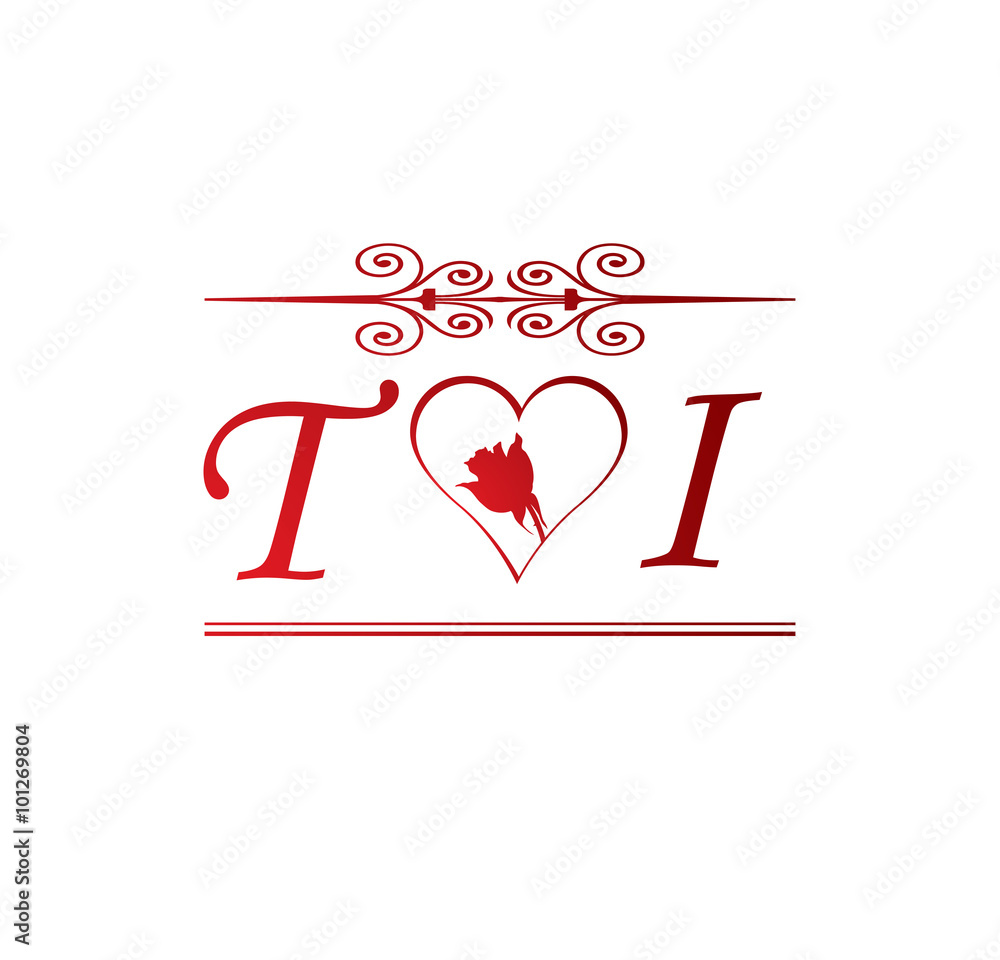 TI love initial with red heart and rose Stock Vector | Adobe Stock, image size:1000x960