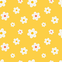 Colorful Orange White And Yellow Daisy Flowers Seamless Vector Pattern Background Illustration