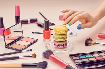 Still life of fashion woman, essentials cosmetics