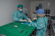 Le vétérinaire chirurgien opère une chatte d'une ovariectomie. L'ablation chirurgicale de ovaires..Un matériel de laboratoire chirurgicale, une anesthésie générale.