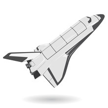 Black And White Space Shuttle On White. Nice American Flighting Spaceship  - Flatten Isolated Illustration Master Vector