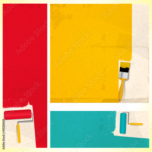 paint brush and roller panels Poster Mural XXL