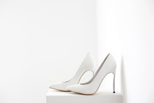 Elegant Bride White Shoes On Isolated Background