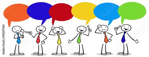 Cartoon Business Team Mit Bunten Sprechblasen Buy This Stock