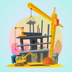 Wall Mural - House construction cartoon