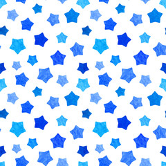 Wall Mural - Bright blue watercolor stars background can be copied without any seams. Hand drawing. Vector illustration