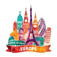 Wall Mural - Europe skyline detailed silhouette. Vector illustration