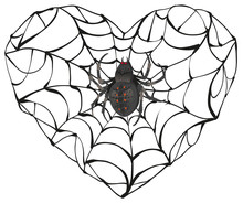 Spider Wove Web Of Heart Shape. Heart Symbol Of Love. Gothic Love Heart