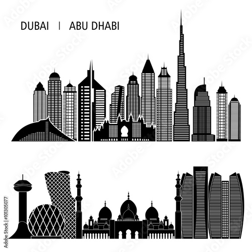 Dubai Abu Dhabi Skyline Vector Illustration Buy This Stock