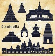 Cambodia Detailed Monuments. Vector Illustration