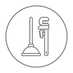 Canvas Print - Pipe wrenches and plunger line icon.