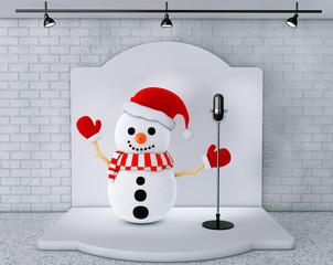 Aufkleber - Snowman with Vintage Microphone standing on an stage