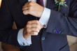 Man hands with cufflinks. Elegant gentleman clother