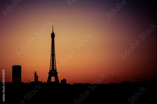 Tour Eiffel Paris France Levé Soleil Couché Silhouette