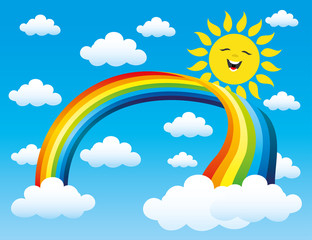 Wall Mural - Rainbow and clouds in the blue sky