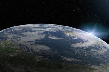 Wall Mural - planet earth from above at sunrise in space