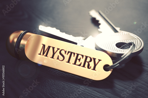 Fotografia Keys with Word Mystery on Golden Label.