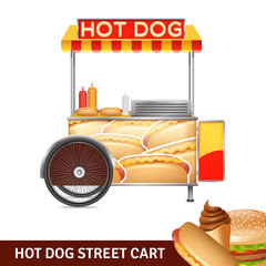 Sticker - Hot Dog Street Cart Illustration 