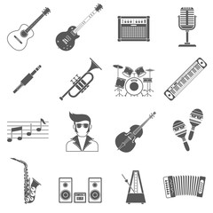 Wall Mural - Music Icons Black Set