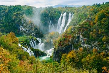 Wall Mural - Greatest waterfalls in Plitvice National Park, Croatia UNESCO world heritage site