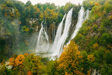 Wall Mural - Greatest waterfalls in Plitvice National Park, Croatia UNESCO world heritage site