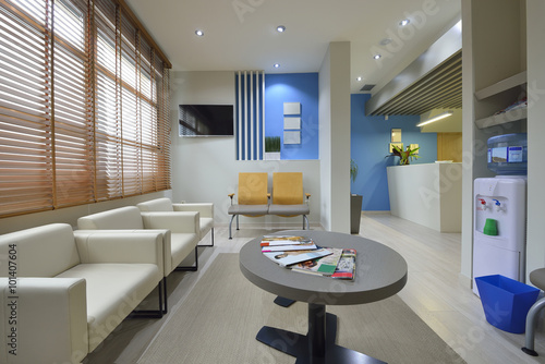 Fotografie, Obraz Interior of a modern waiting room. Clinical with empty chairs