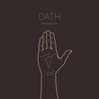 Taking pledge hand raised or oath hand gesture. Isolated vector line illustration. Blank space for insert text or design.