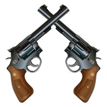 Crossed Pistols Is An Illustration Of Two Crossed Revolver Style Handguns With Wood Grips In A Detailed Realistic Style.