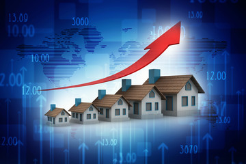 Poster - 3d illustration Growth in real estate shown on graph