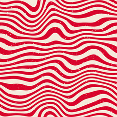 Wall Mural - Vector Seamless Red White Wavy Distorted Lines Retro Pattern