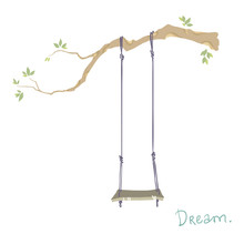 Tree With A Swing. Vector Illustration.