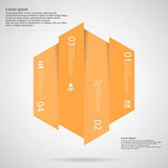 Sticker - Hexagonal infographic template vertically divided to four orange parts