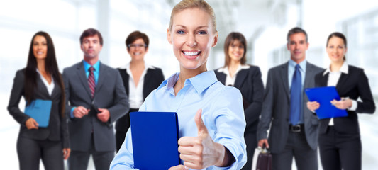 Wall Mural - Happy business woman and group of workers.