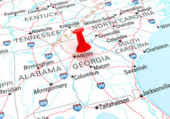 Red Thumbtack Over Georgia, Map is Copyright Free Off a Governme