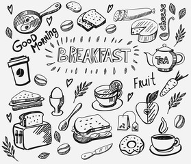 vector breakfast and morning icon set