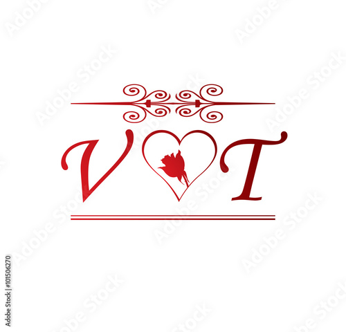 Vt Love Initial With Red Heart And Rose Buy This Stock Vector