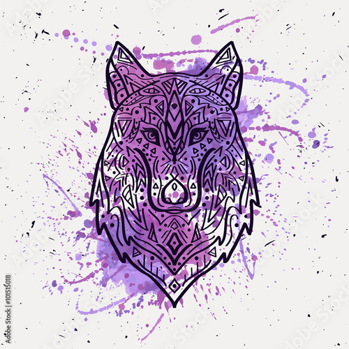 ilustracja-wektorowa-tribal-stylu-wilk-z-etniczne-ozdoby-i-akwarela-splash
